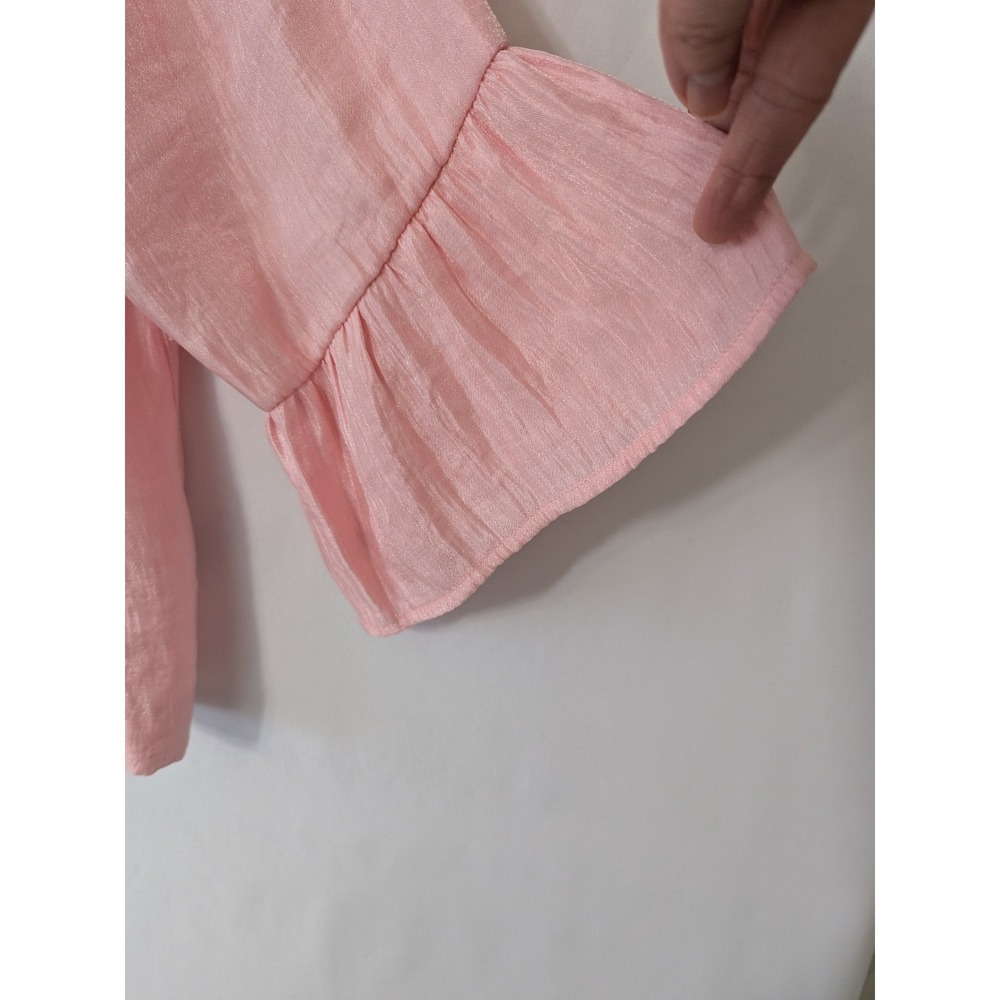 Ruby Rd Woman Pink Button Front Satin Jacket Ruffle Cuff Career Casual Top 18W - Picture 4 of 9